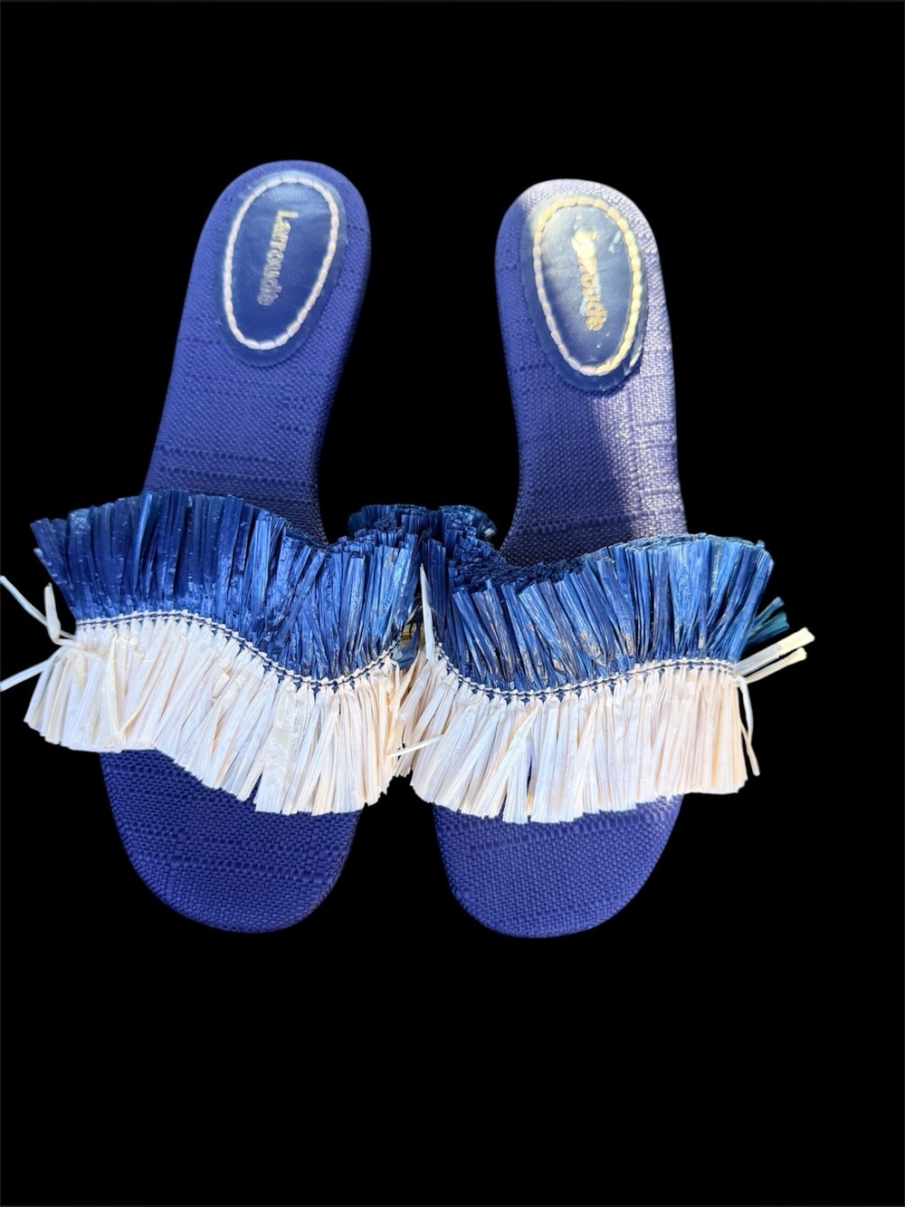 Blue Fringe Slide Sandals - Women's Blue & Cream Lalroude slides